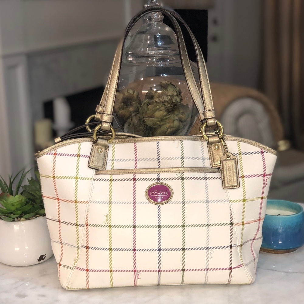 Coach Peyton tattersall tote in saffiano leather😎